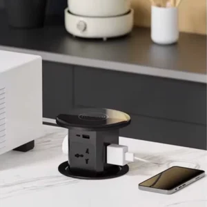 Auto-Rising Power Hub – Hydraulic Lift, USB & Universal Outlets, Wireless Charging, & Built-In Table Integration - Image 2