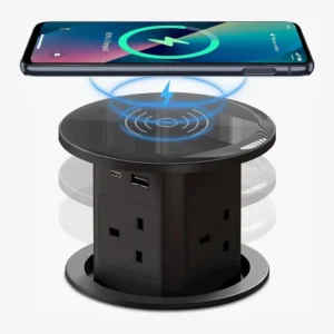 Auto-Rising Power Hub – Hydraulic Lift, USB & Universal Outlets, Wireless Charging, & Built-In Table Integration - Image 4