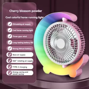 Colorful Circulating Desk Fan – USB Rechargeable with RGB Lighting - Image 4