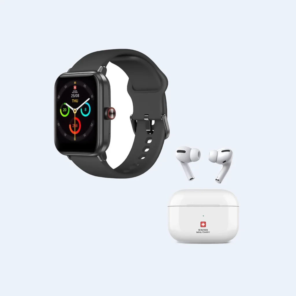 Swiss Military Smartwatch & Victor Earbuds Bundle – Black Edition