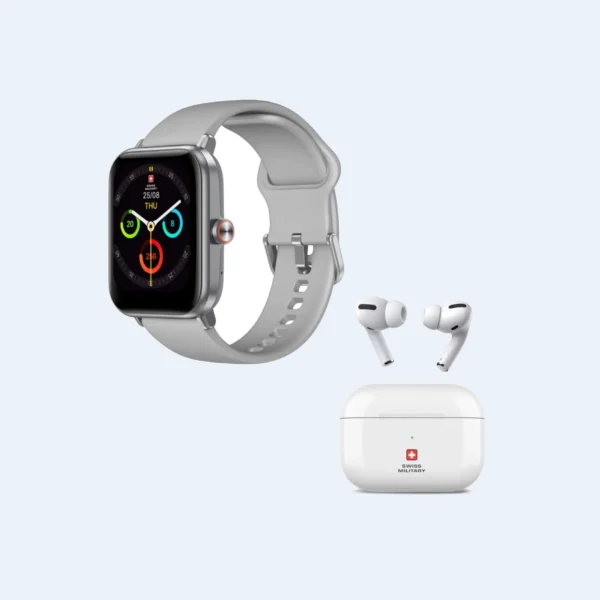 Swiss Military Smartwatch & Victor Earbuds Bundle – Gray Edition