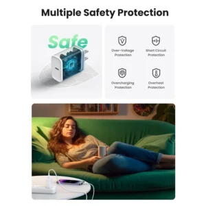 UGREEN 20W PD Fast Charger – Lightning Cable Included | iPhone Compatible – Black - Image 2