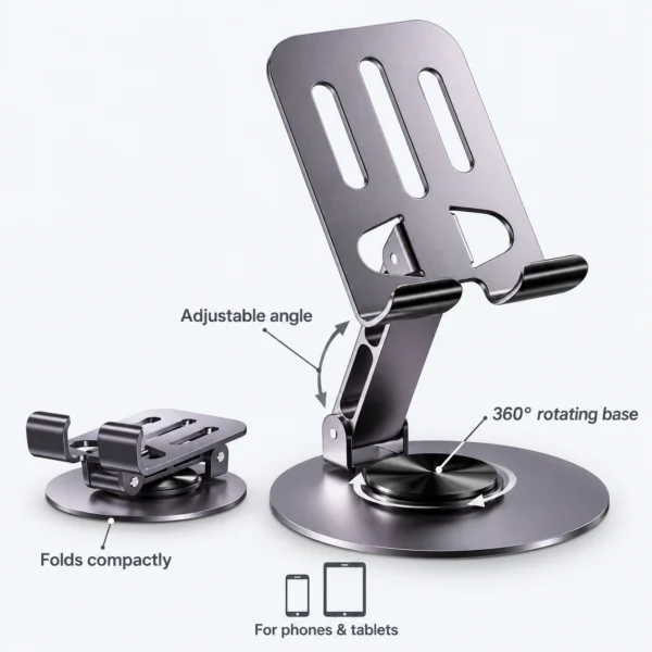 Aluminium 360-Degree Rotating Phone & Tablet Stand, Purple