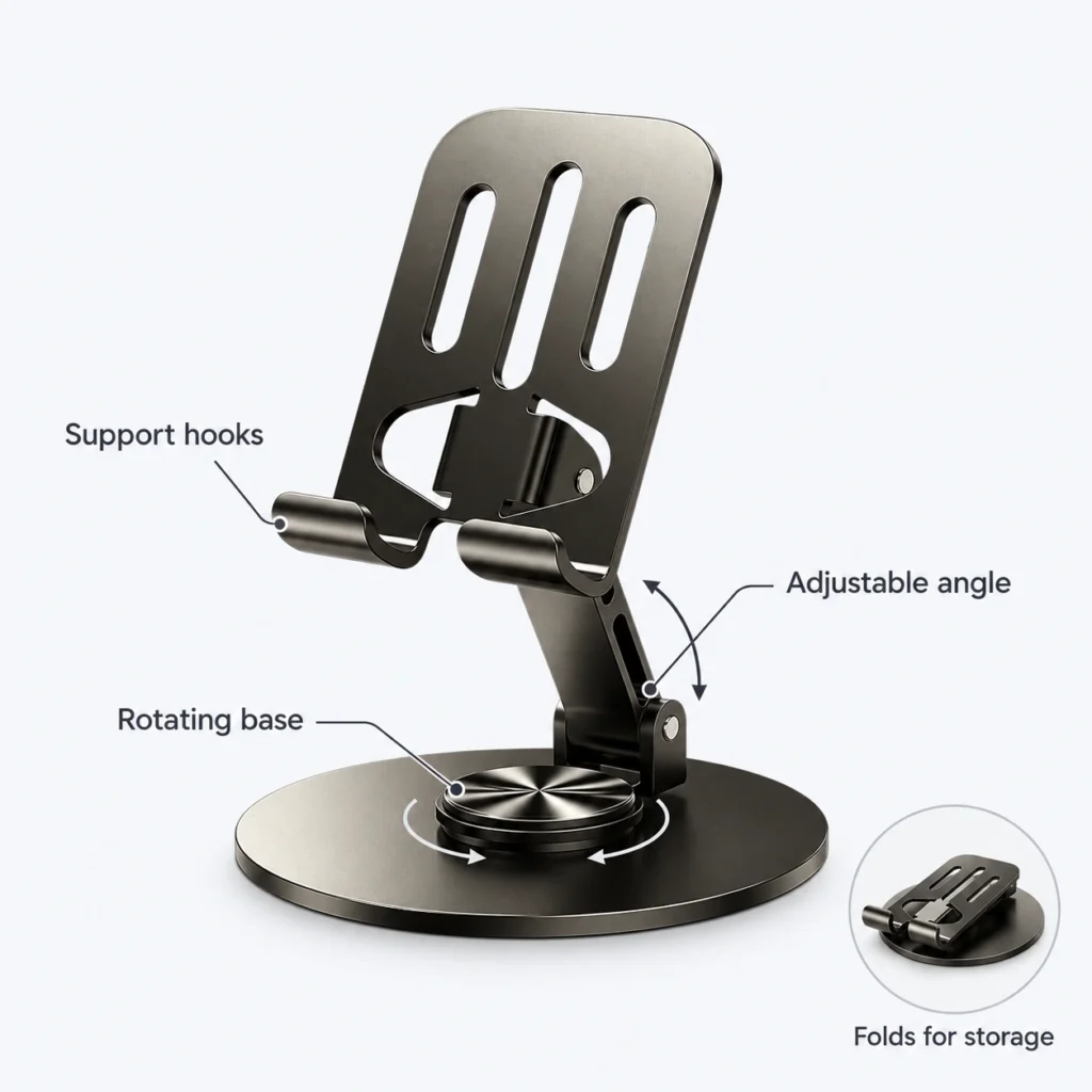 360-Degree Rotating Metal Phone & Tablet Desk Stand