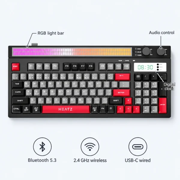 Heatz 94-Key RGB Mechanical Gaming Keyboard, Tri-Mode