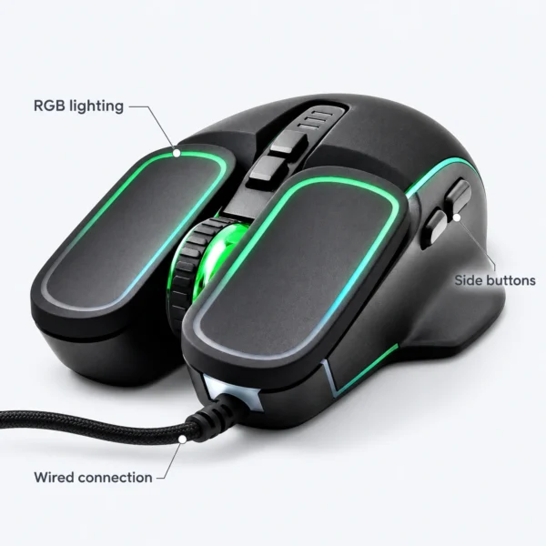 Heatz ZM55 Wired RGB Gaming Mouse, Up to 3200 DPI