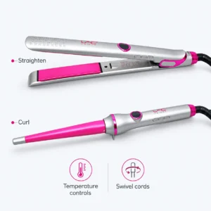 LAC 2-in-1 Hair Straightener & Curler, Silver & Pink