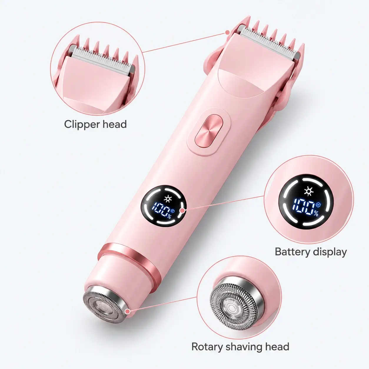 pink-dual-head-shaver-featured Rechargeable Women's Electric Shaver with Water Resistance - Image 1