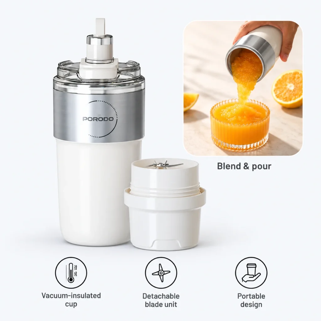 Porodo 320ml Portable Blender Cup with Insulated Body, White