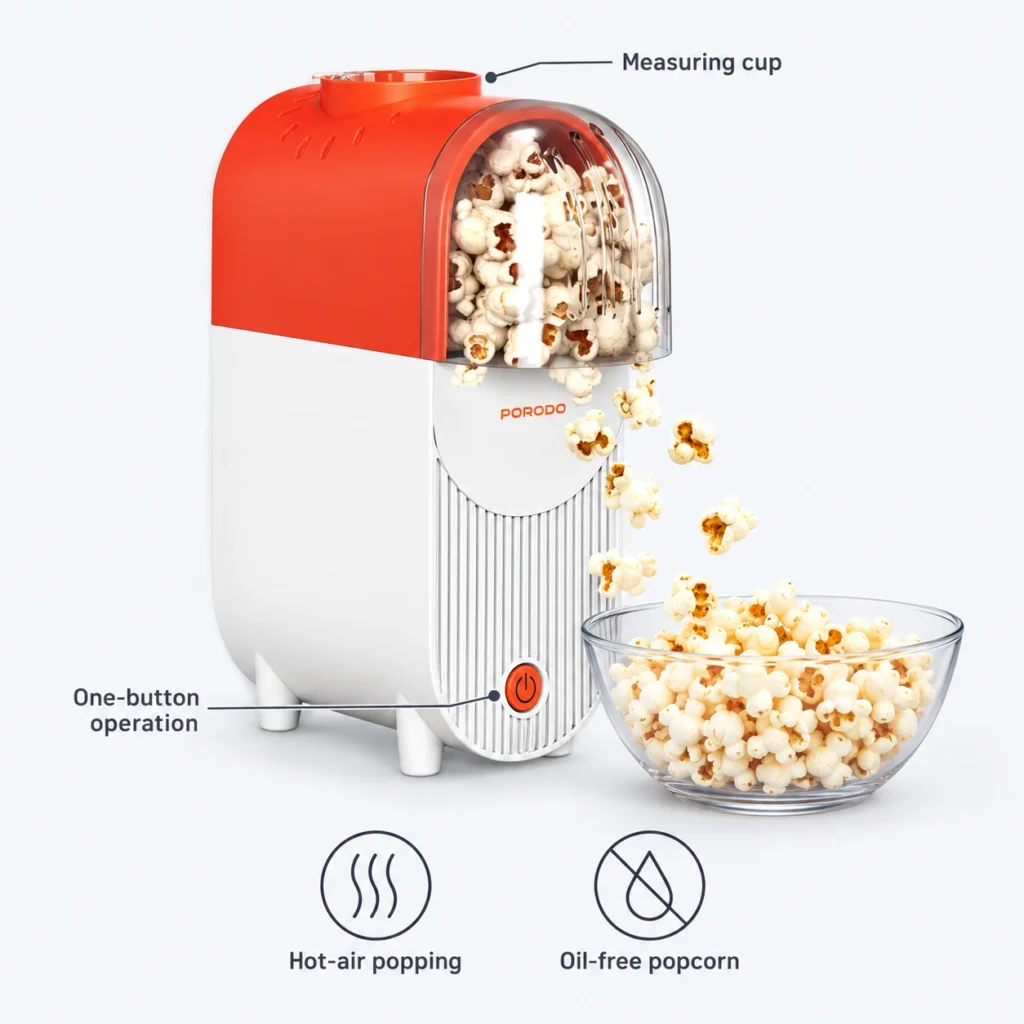 Porodo Popper 1200W Oil-Free Hot Air Popcorn Maker