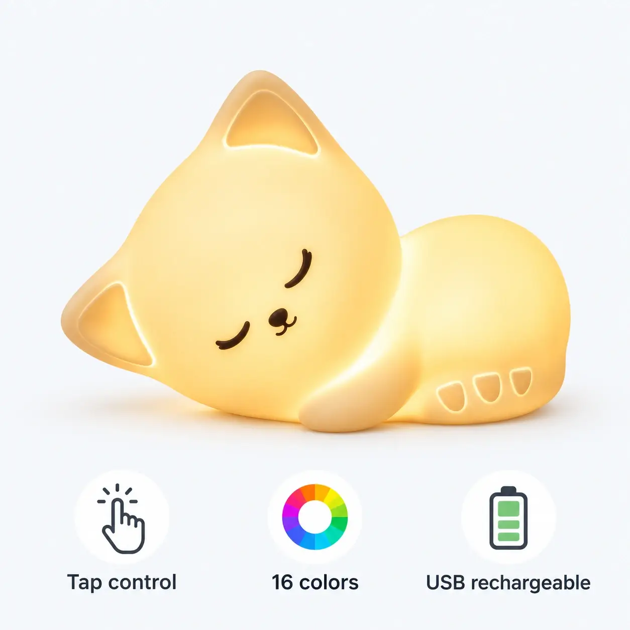tilted-cat-night-light-featured Sleepy Cat Silicone Night Light with Yellow Glow - Image 1