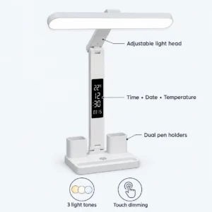 USB LED Desk Lamp with Clock, Calendar & Temperature Display