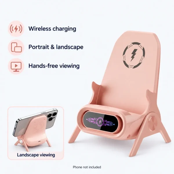 3-in-1 Magnetic Chair Wireless Charger with Speaker, Pink
